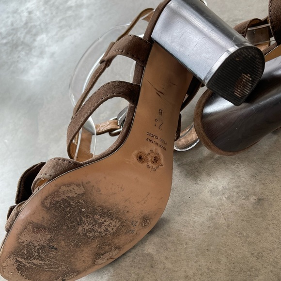 Nanette Lepore Strappy Suede Heels Buckles Bows - Picture 7 of 7